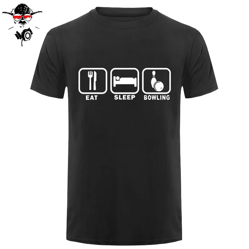 أكل النوم bowlinger t قميص رجل t قميص جديد الصيف قصيرة الأكمام س الرقبة القطن الرجال فاهيون مضحك bowlinger shirt