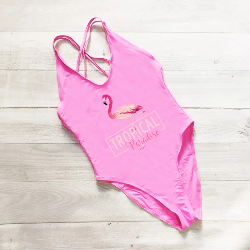 Сексуальный сдельный Купальник для женщин, купальник с принтом фламинго, женские купальные костюмы, пляжная одежда, maillot de bain femme, монокини badpak - Цвет: Cross Back Pink
