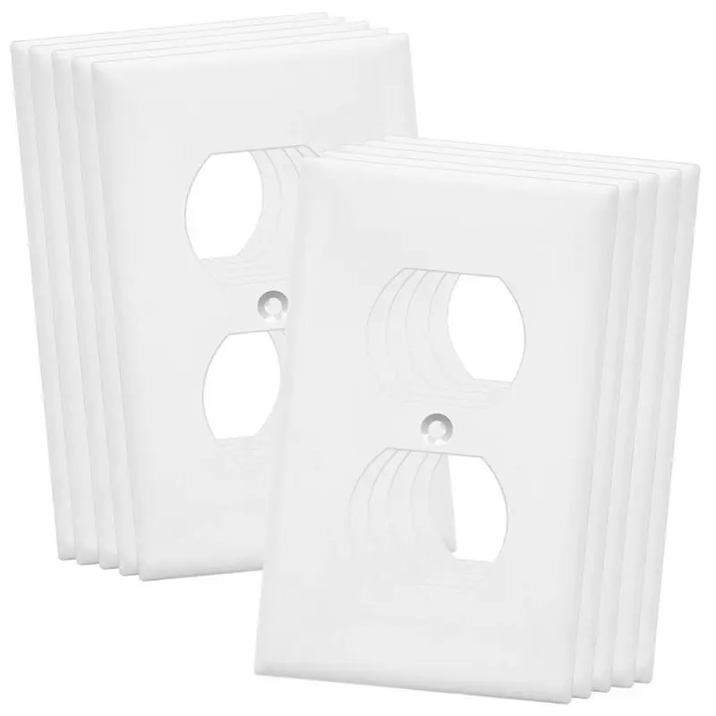 

Double Wall Panel Kit Home Power Socket Cover, 1-Gang Standard Size, Unbreakable PC, White - 10 Pack Dual Port Replacement Soc