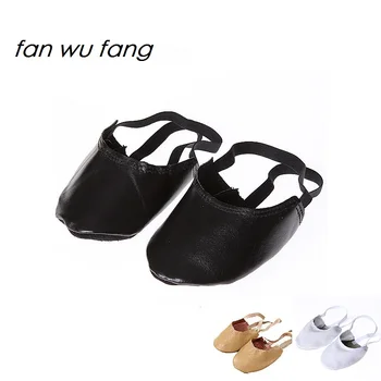 

fan wu fang New Leather Canvas Beige White Black Rhythmic Gymnastics Half Shoes Artistic Gym Shoes Ballet Toe Shoes Slippers