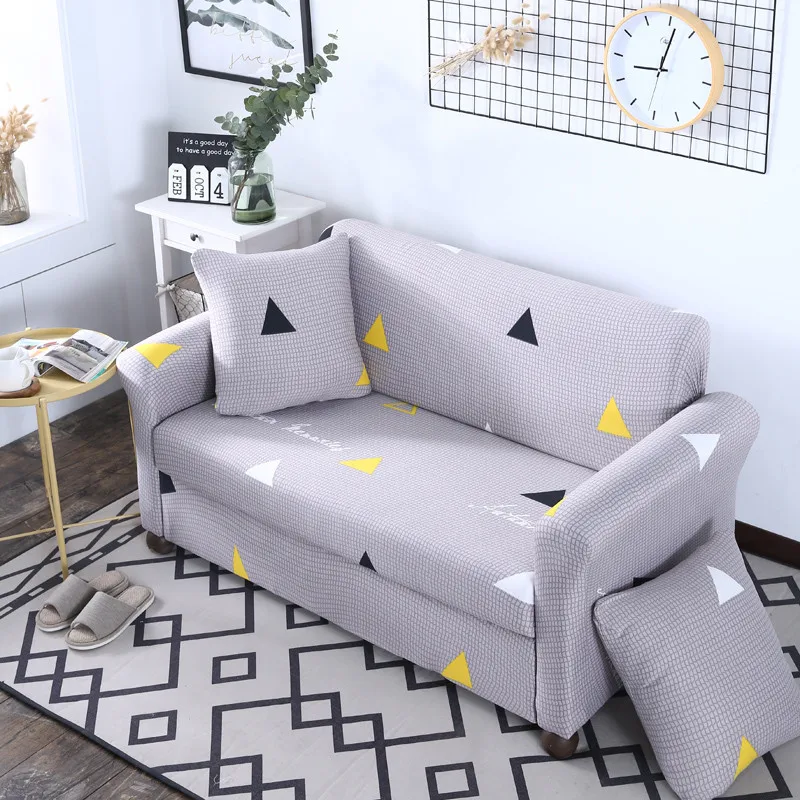 

New Modern Minimalist Non-Slip Elastic Sofa Cover Single/Two/Three/Four-Seater Sofa Cover Black + Yellow Triangle Print