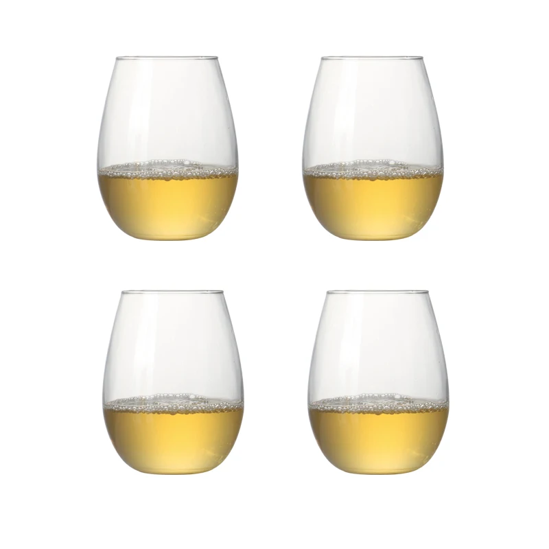 Set of 4  17 ounce stemless wine glasses lead free glass for White Or Red Wine daily use wine glass set 500ml