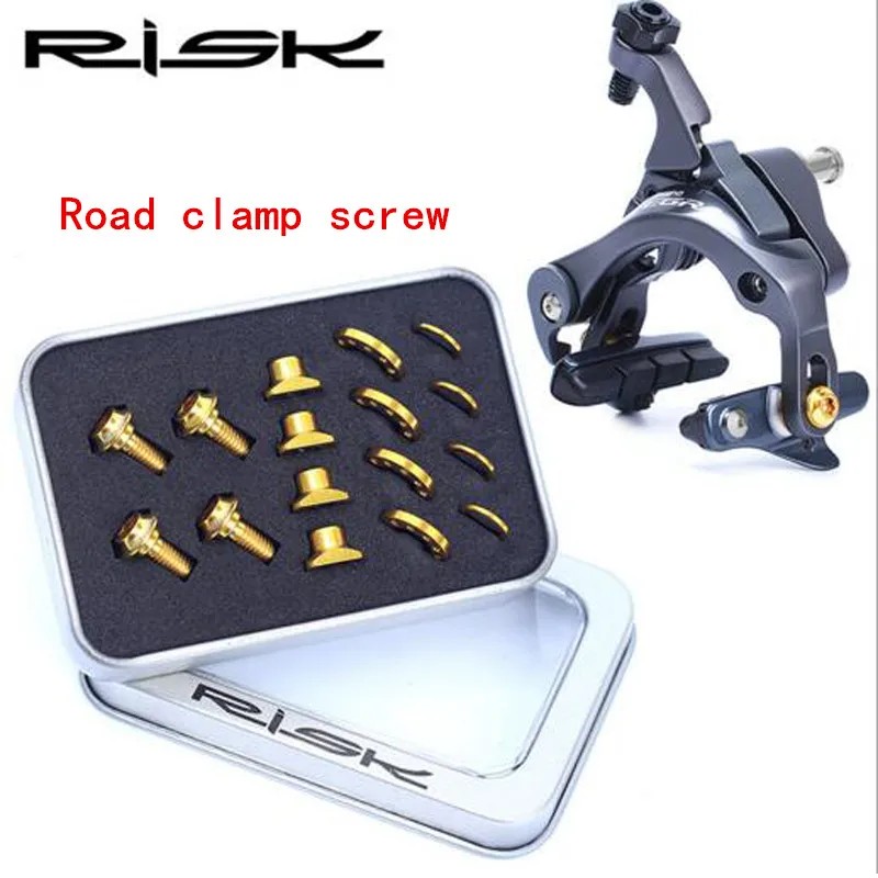 

3Color Lightweight RISK Road Bicycle Brake Block Fixed Screw Kit Titanium Alloy V Brake Blots Nut Gasket Cycling Part