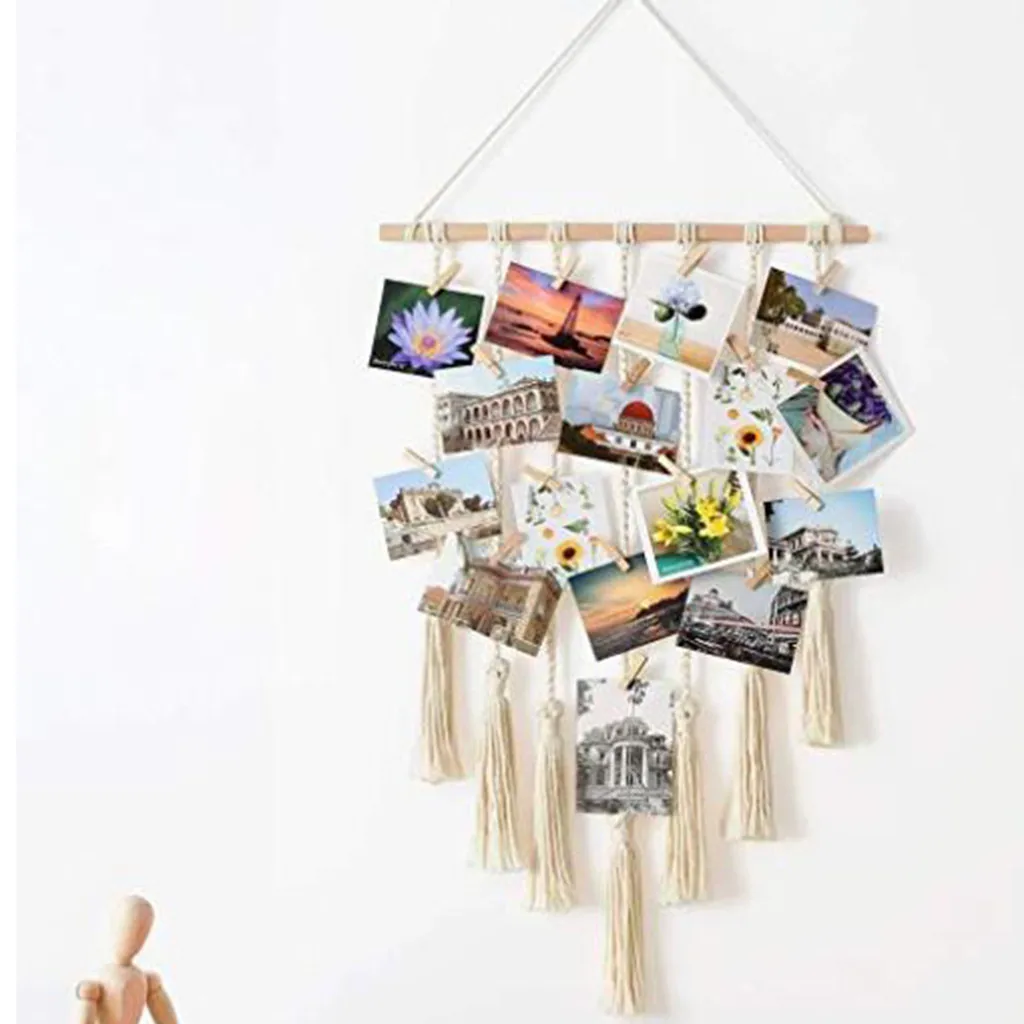 Tassels Wall Hanging Home Decor Retro Handcrafted Decor Photo Display Cotton Bohemian Tassel Tapestry Wall Cotton Rope Cord