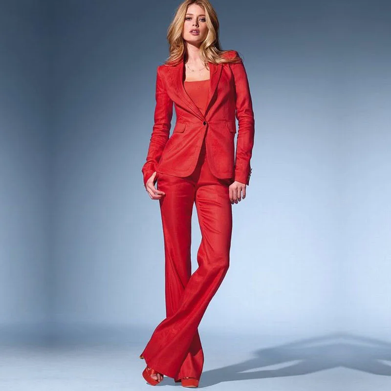 

Red Womens Business Suits 2 Piece Set Blazer Formal Pant Suits For Weddings Tuxedo Female Office Uniform Lady Trouser Suit
