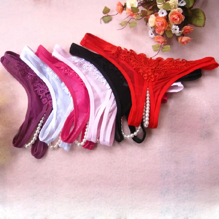 

Womens Underwear Seamless Panties Open Lace Crotch with Pearl Transparent Panties Tangas Women Sexy Lingerie G String Thong