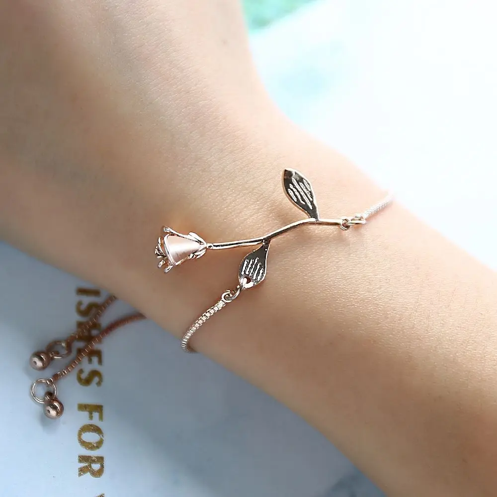 

1 Pc Fashion Rose Flower Charm Bracelet For Women Girl Bracelet & Bangle Adjustable Pulseras Mujer Wedding Bridal Jewelry Gift