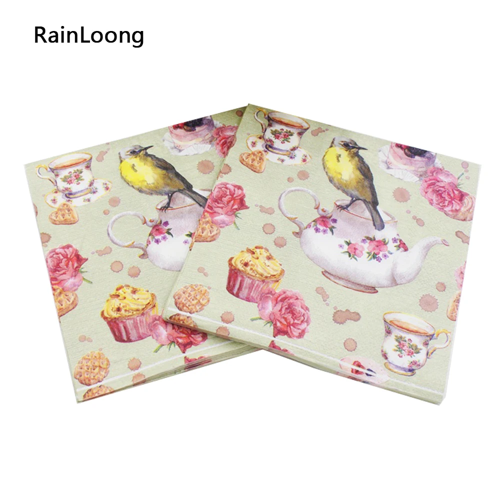 

[RainLoong] Bird Paper Napkins Cup Festive & Party Supplies Tissue Napkins Decoration Guardanapo 33cm*33cm 1pack/lot