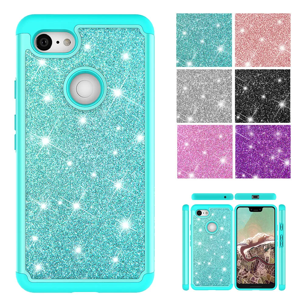 

For Google Pixel 3 XL 3XL XL3 Hot Selling Glitter Case 2 in 1 Soft TPU+Hard Bling PC Phone Cover Funda For Google Pixel 3 Pixel3