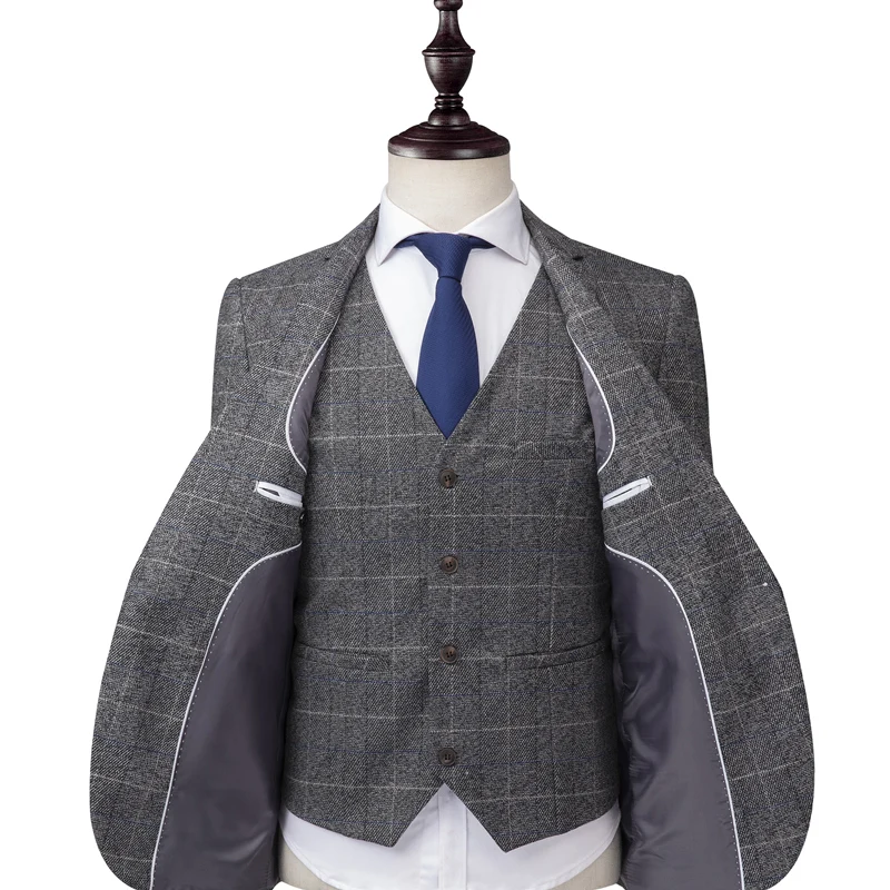 Plyesxale корейский Клетчатый костюм для мужчин Slim Fit 3 шт. Свадебный костюм для жениха брендовая одежда мужской деловой костюм высокого качества Q183