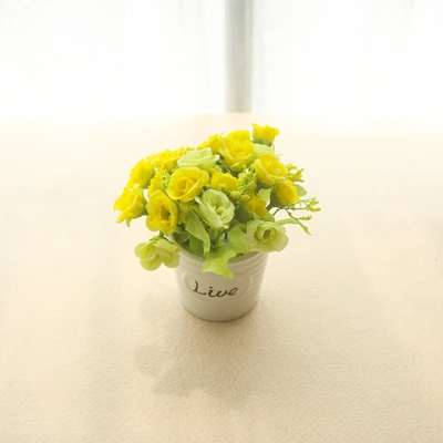 Zinmol дешевые искусственные розы Шелковый Искусственный цветок бонсай для украшения свадьбы Маленькие розы настольный декор с горшком 1 комплект - Цвет: yellow
