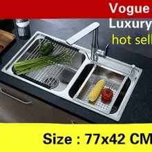 Квартира vogue мыть овощи Высокое качество кухня двойной паз раковина 304 нержавеющая сталь 77x42 см
