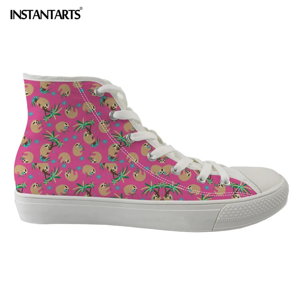 

INSTANTARTS Cute Cartoon Sloth Prints Women Flats Shoes High Top Breathable School Girls Casual Canvas Shoes Brand Sneakers Boys