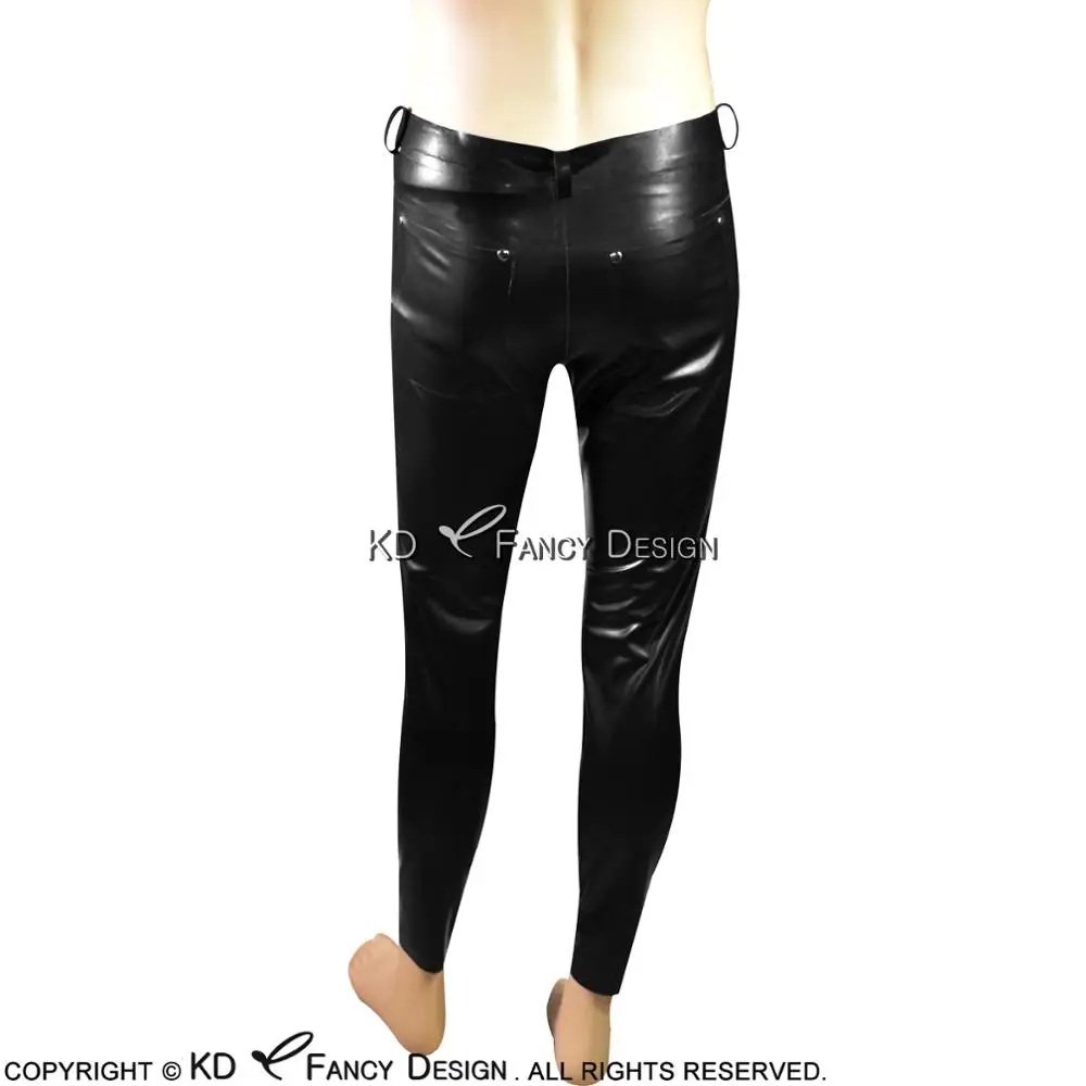  Black Sexy Latex Jeans With Pockets Front And Back And Zipper Buttons At Front Rubber Pants Trouser - 32853897717