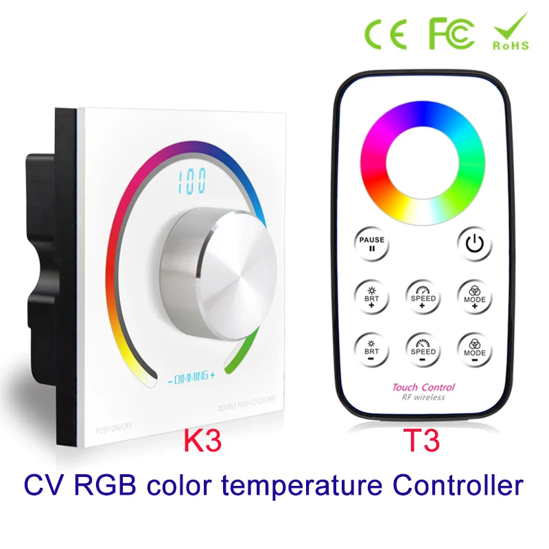 Новый CV RGB поворотный регулятор RGB панели контроллера RF настенное крепление Беспроводной пульт дистанционного управления DC 12 В 24 В для 5050 3528