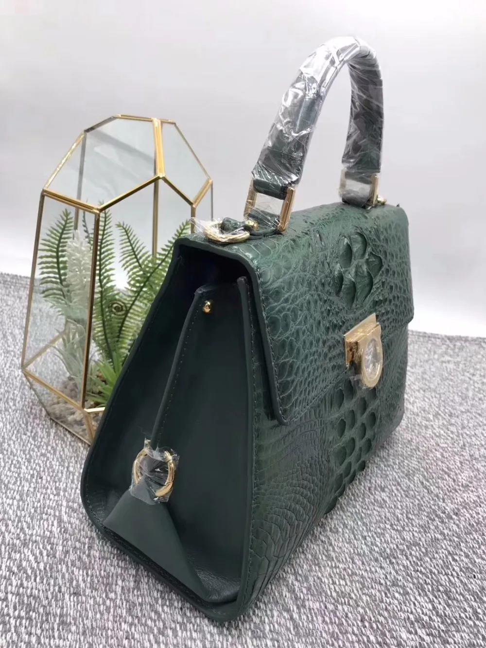 Medium Exotische Metall Frauen Geldbörse Handtasche Designer Hardware Mode Krokodil Weibliche Grün Alligator Dunkle Leder Haut Echtes fCwpng6q
