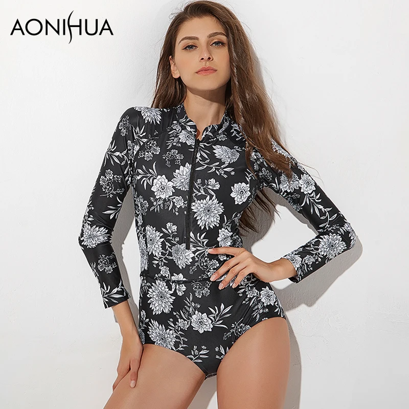 Aonihua Сёрфинг Одна деталь купальник для Для женщин на молнии с принтом Купальники