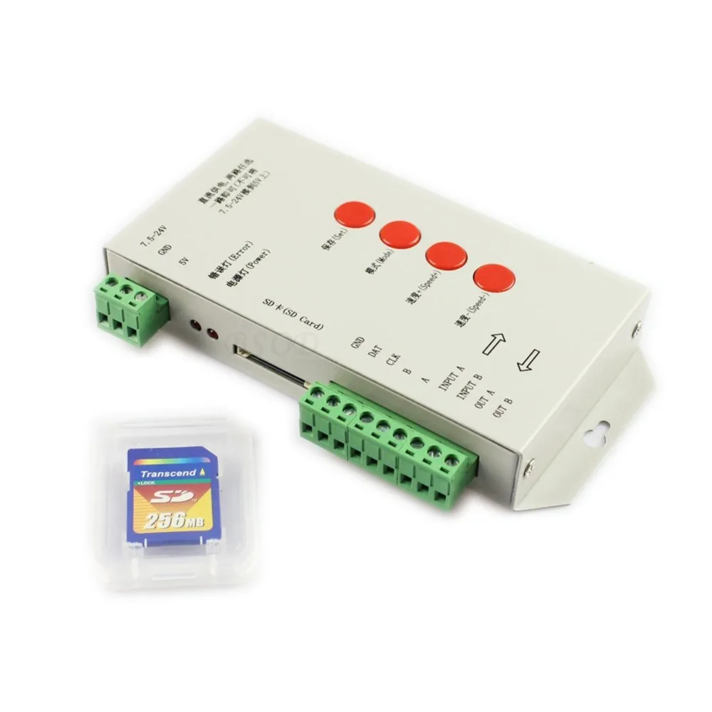 

Original T-1000S RGB LED SD Card Pixel Controller DC5V/7.5V-24V For WS2811/6803/2812/1903 etc ;Full Color;SPI Signal Output