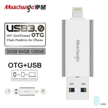 Maxchange USB3.0 Flash Drive OTG 128GB 64GB 32GB U Disk Storage Flash Memory Pendrive Memory Disk For iPhone/iPad/PC Silver