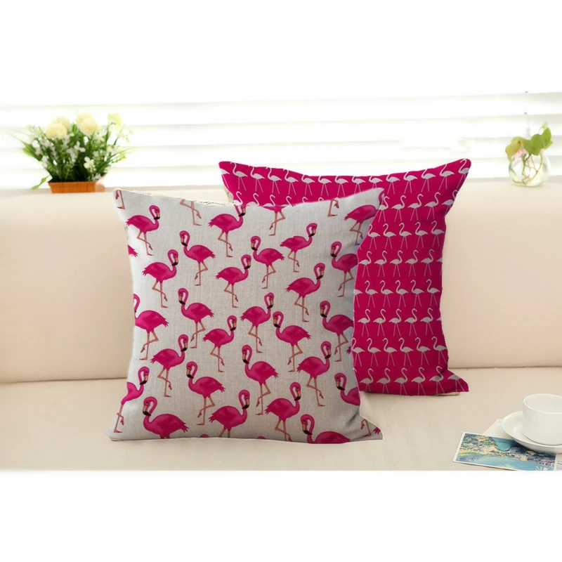 

Pink Flamingo Series Printed Square Cotton Linen Decorative Sofa Cushion Covers Without Filling 45x45cm Pillowcase Wedding
