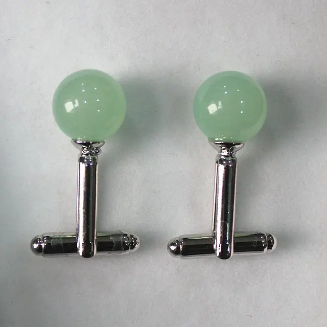 

Fine silver plated 12mm green bead Cufflink