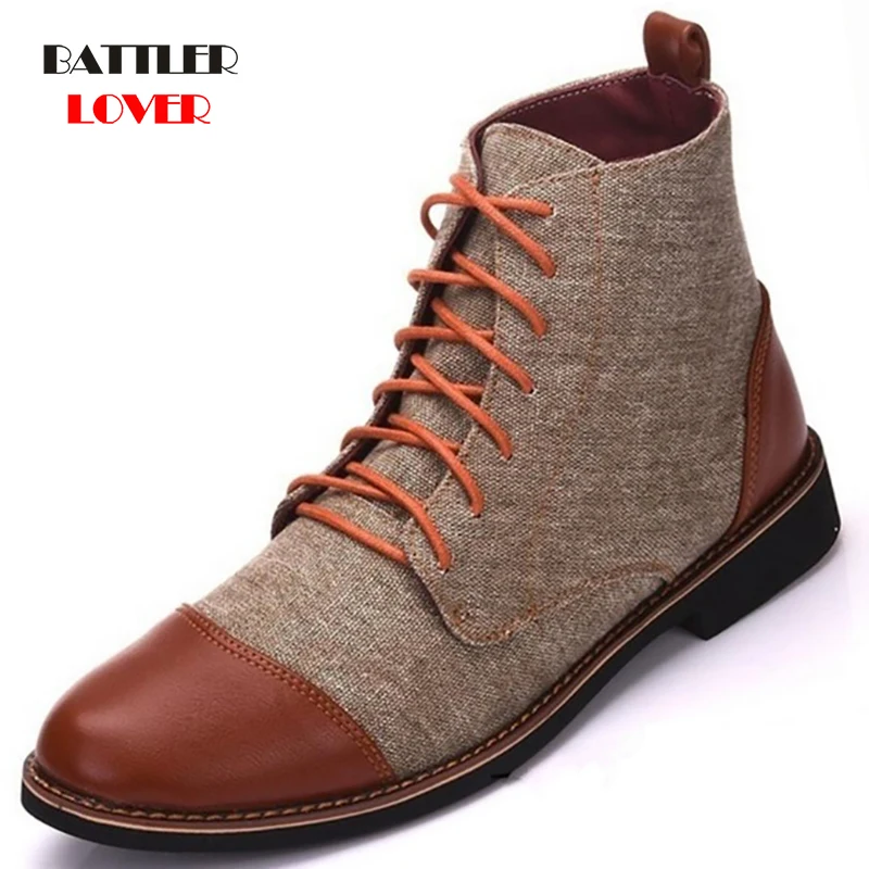 Botas de cuero 2019 algodón para hombre, botines a la moda, calzado con cordones, zapatos Vintage alta calidad, Otoño e Invierno|Botas básicas| - AliExpress