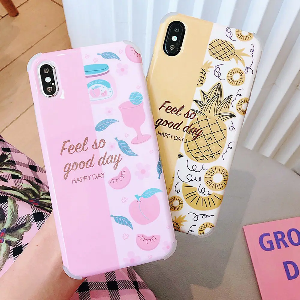 KISSCASE Soft IMD Peach Phone Case For iPhone XS Max XR X 7 8 6 Cute Fruit Pineapple Cases 6S Plus Back Covers |