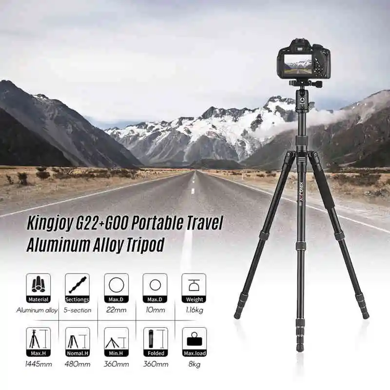 Kingjoy G22+ G00 Портативный штатив для камеры, монопод для путешествий с шаровой головкой 360 градусов для Canon sony Nikon Dslr Ildc camera s