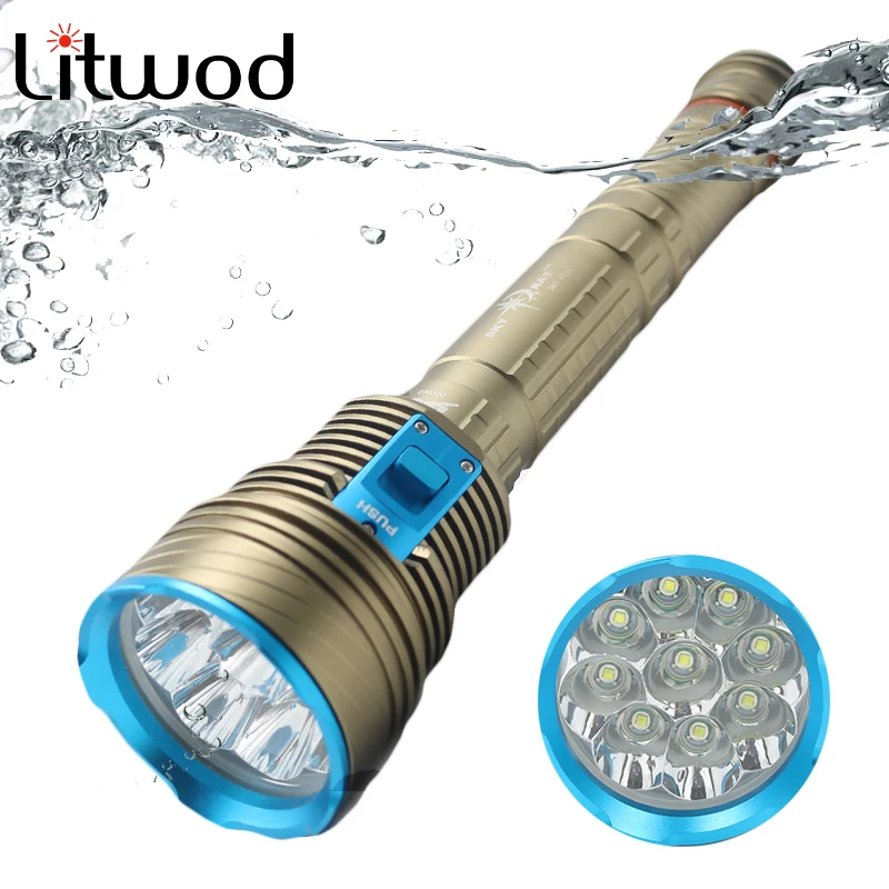 

Z20 DX9 XML T6 15000 lumens Diving 9 Led Flashlight Swimming flashlight Light Waterproof Torch Underwater 100m by 18650 Battery