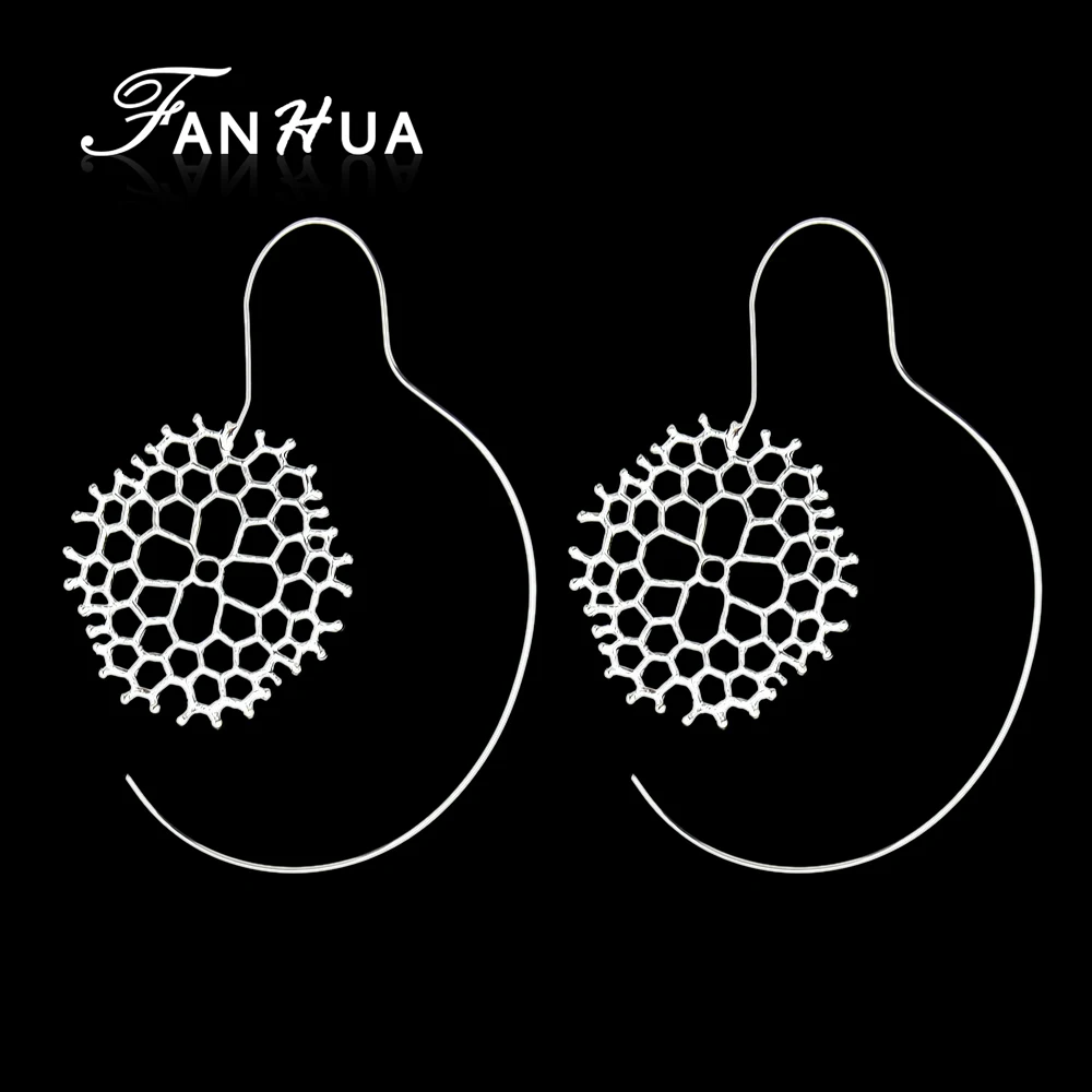 Fanhua бижутерия женский заявление Серьги выдалбливают серебро Цвет