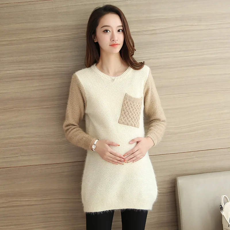 

Plus size Pregnancy Clothes for Winter Maternity Sweaters Fashion knitting Maternity Sweaters with Pockets