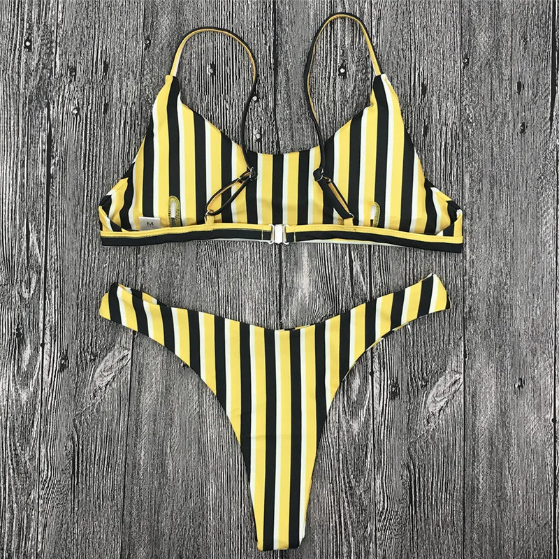 2018 Yellow Striped Sexy Bikini Set Brazilian Swimsuit Female Beach Swimsuit Swimwear Biquinis Thong Bikinis Maillot De Bain5