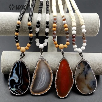 

WT-NV170 Wholesale natural beaded necklace High quality egg shape a-gate with gold palting beads chain a-gate Dia paving women