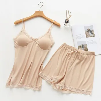 

Cotton suspender pyjamas ladies sexy lace suspender shorts pyjamas suit for summer home wear women's underwear