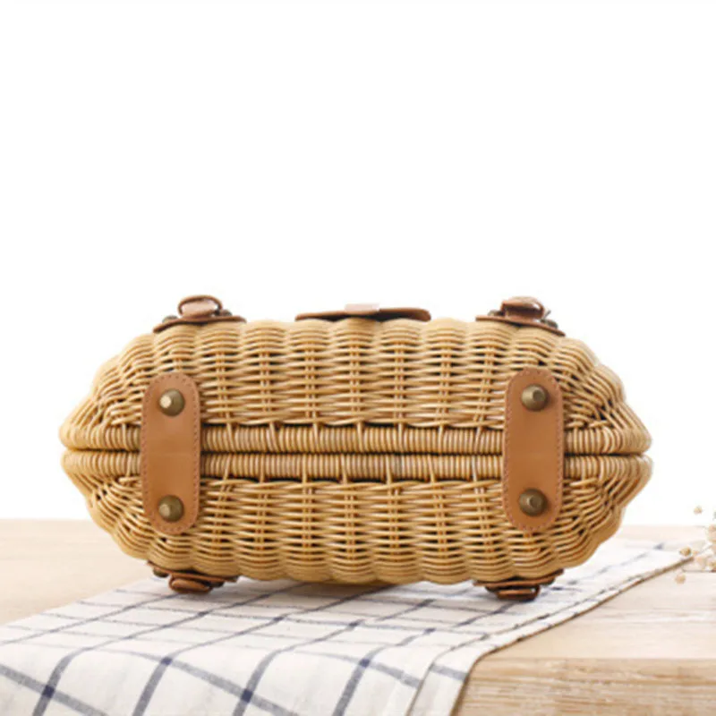  Patch Mini Bag Straw Bags New Personality Brass Canes Rattan Straw Bags Japanese Rivets Handkerchie