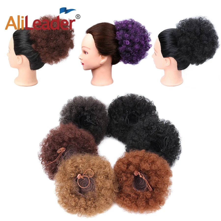 

AliLeader 8inch Short Fake Bun Chignon Afro kinky Curly Drawstring Ponytail Extension Comb Clip In Synthetic Hair Bun 16color