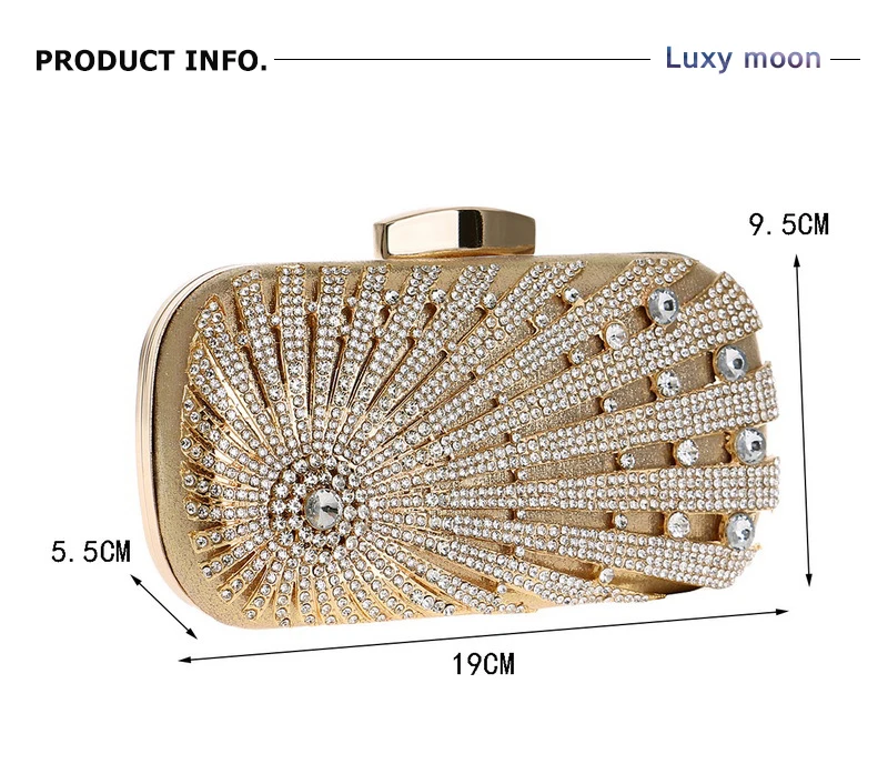 Luxy Moon Embellished Gold Clutch Size