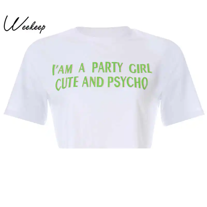 

Weekeep Women Cropped Loose Letter Print t shirt 2019 Summer White Streetwear O-neck Short Sleeve t-shirt