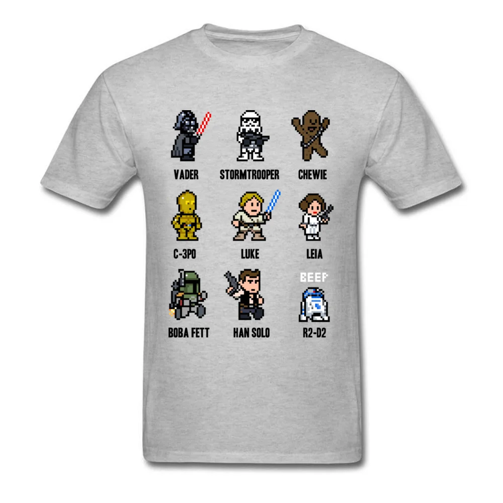 Kawaii Star Wars pixels Футболка мужская серая футболка 100% хлопковая Летняя одежда с