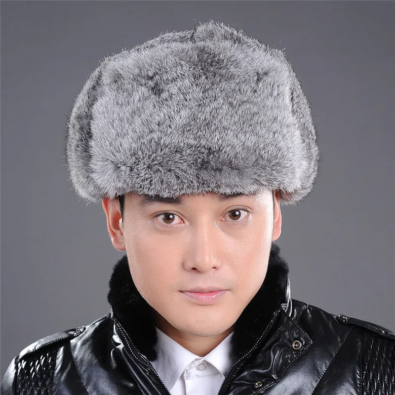 Мужские меховые шапки ушанки leifeng теплые зимние из натурального кроличьего меха