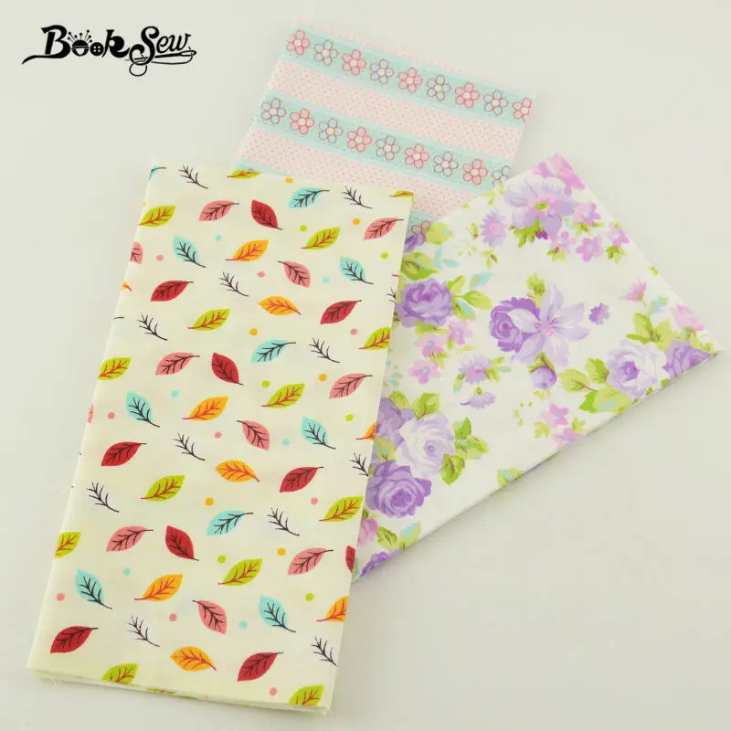 Хлопковая саржевая ткань Booksew маленькие цветы/листья/фиолетовая Роза стильный