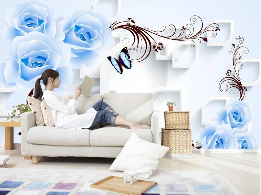 Custom 3d Wallpaper Blue Rose Vine Design 3d Three Dimensional Backdrop Flower Wallpaper Mural 3d Wallpaper Wallpaper Blue Rose 3d Wallpapercustom 3d Wallpaper Aliexpress
