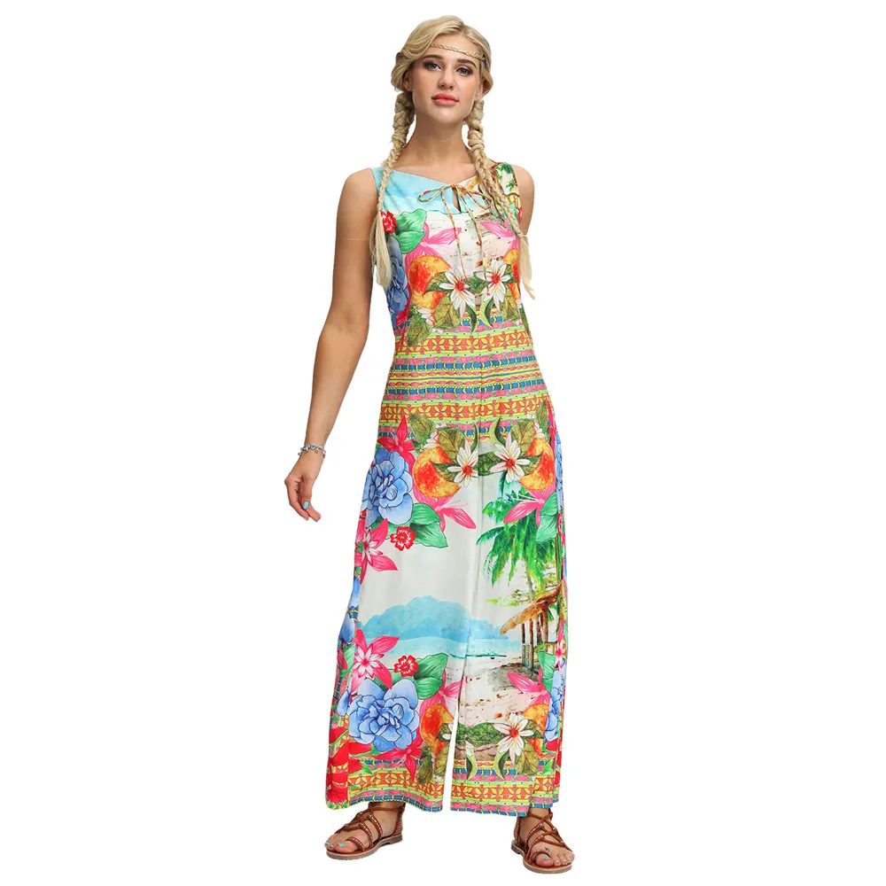 

2019 New Arrival Flower Digital Printing Casual Fresh Wide Leg Jumpsuit Bohemian Loose Fashion Sleeveless Strap Sexy Jumpsuits