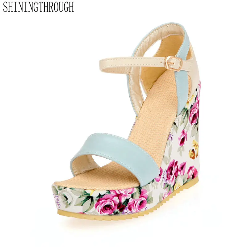 

New Big Size 34-39 Colorful Peep Toe Platform Woman Shoes Strap Wedges High Heels Casual Party Wedding Sandals