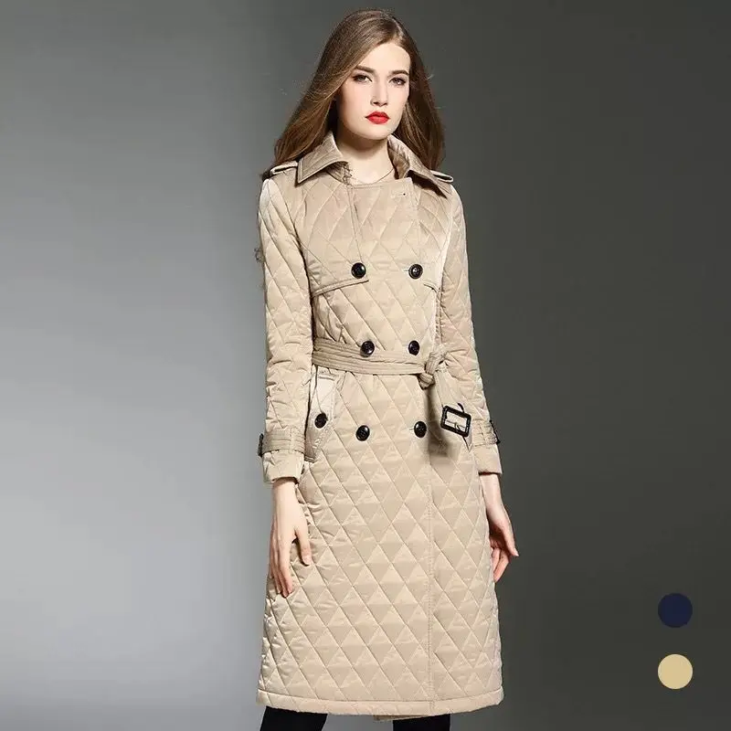 

New 2018 Autumn Winter Women's Long Trench Cotton Padded Belt Thick Coat Female Vintage Outerwear Designer Clothes High Quality