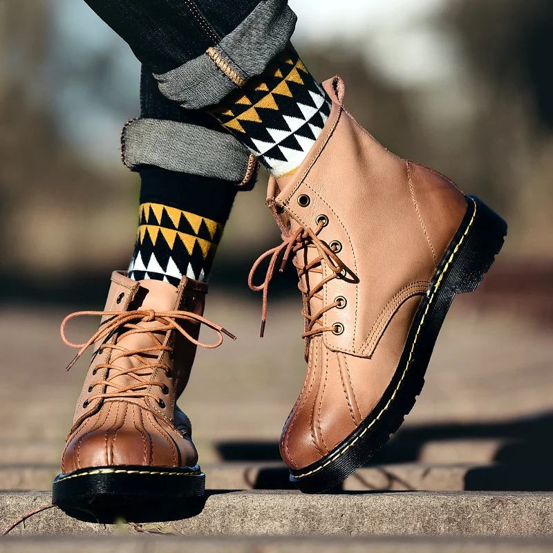 

Genuine Leather Men Boots Autumn Winter Ankle Boots Fashion Footwear Lace Up Shoes Men High Quality Vintage Men Shoes OX5