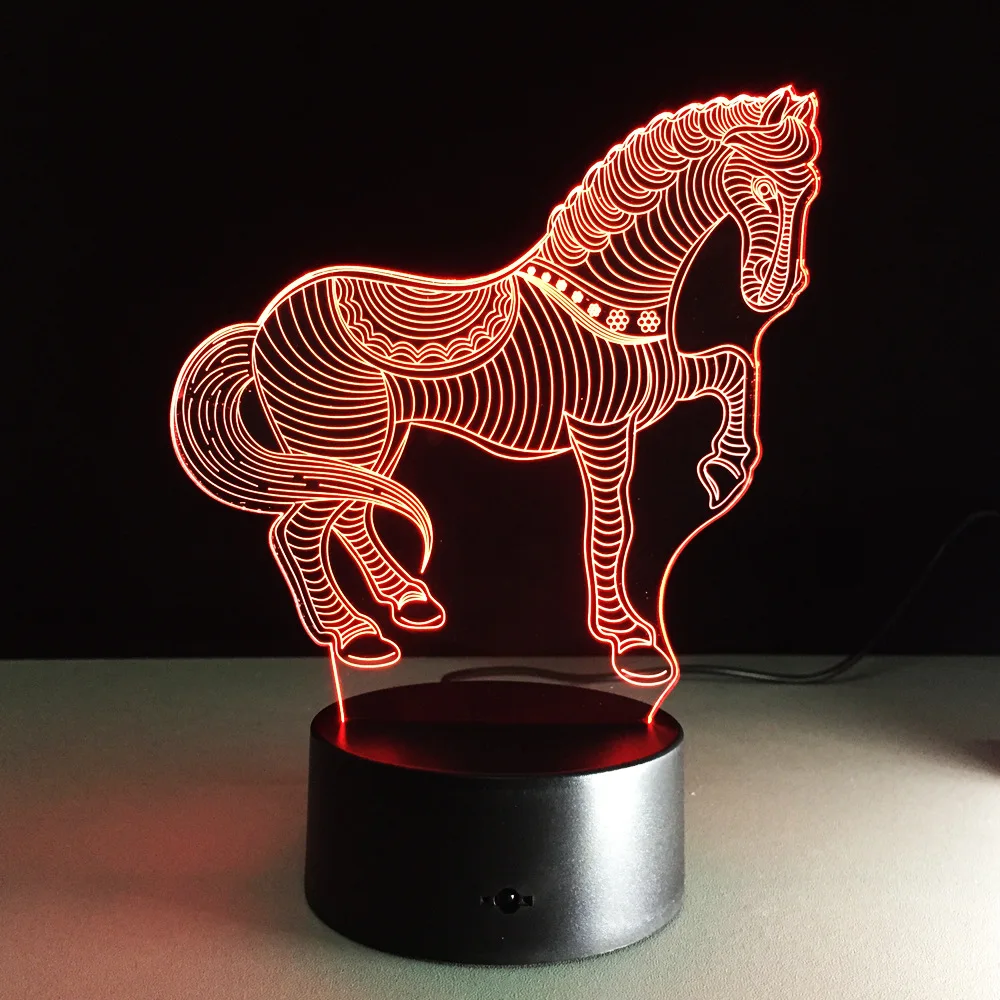 USB Новинка подарки 7 цветов Изменение животное лошадь светодиодный ночник 3D светодиодный Настольный светильник как украшение дома Скачущая Лошадь