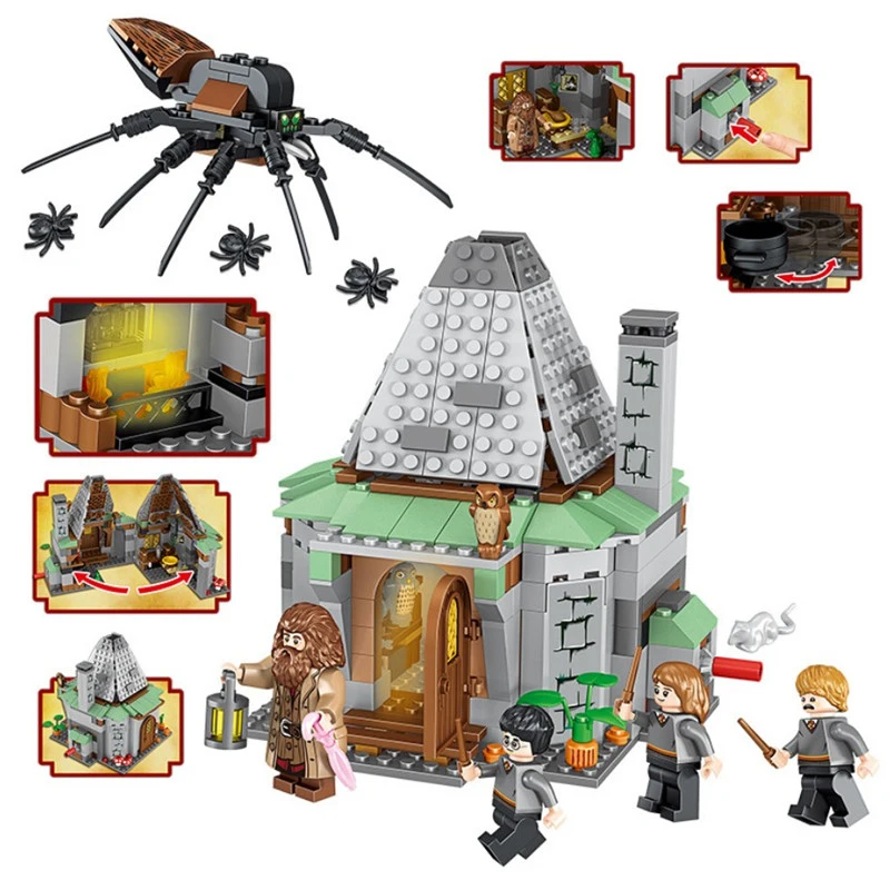 

New 461Pcs Harri Potter Movie Rubeus Hagrid's House Quidditch Castle Hall With Model Building Block Bricks Toys