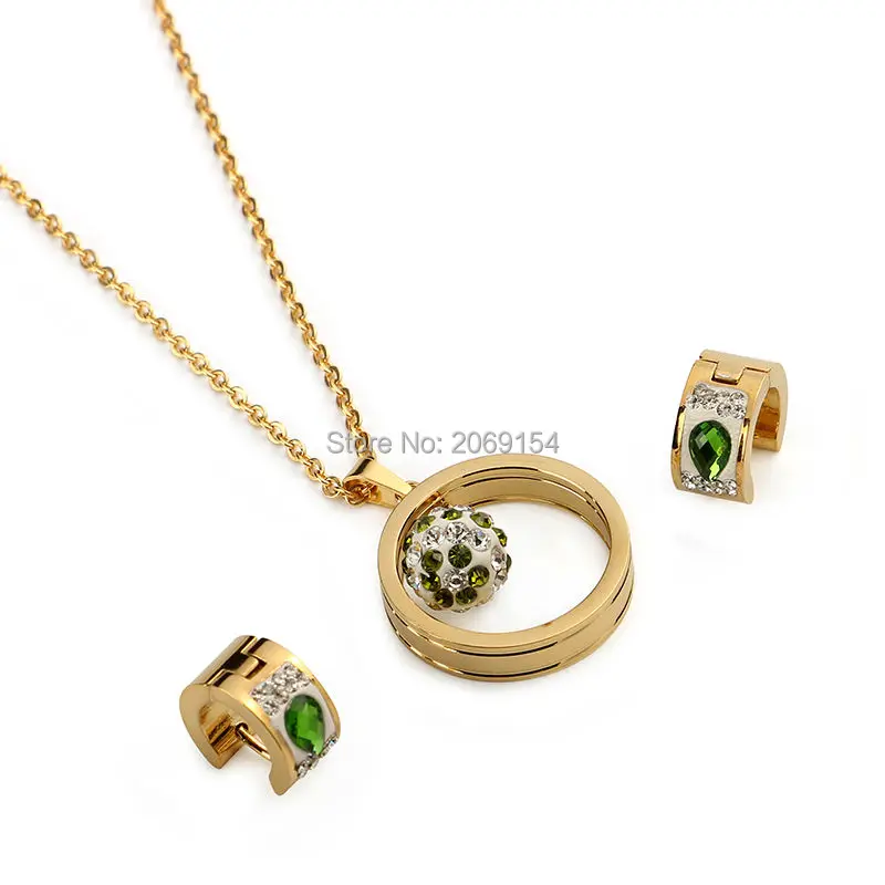 

Jewelry Sets For Women Fashion Gold Charm Necklace Earring With Crystal Stainless Steel Choker Necklace For Party Hot Sell