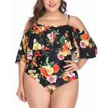 Женский сексуальный купальник с цветочным рисунком размера плюс XXL, с открытыми плечами, с оборками, монокини, костюм, боди, бразильский женский купальник, бикини для плавания